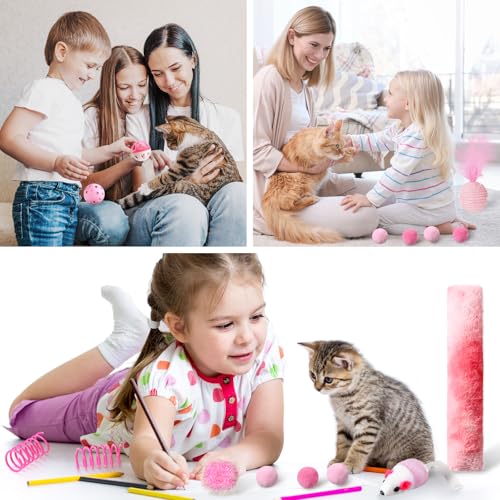 Foilswirl 24 Pcs Cat Toys Set Interactive Kitten Toys Pack Including Collapsible Play Tunnel Feather Teaser Wand Fuzzy Bal...