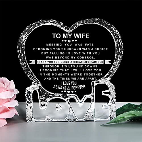 KWOOD Engraved Heart-Shaped Crystal Valentine's Day Mother's Gifts for Wife, Custom Crystal Couples Wedding Anniversary Ro...