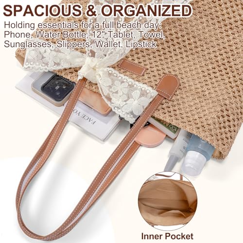 iSamzan Straw Beach Tote Bag for Women: 2026 Large Woven Handbag with Zipper, Perfect for Vacation, Travel and Summer Pool...