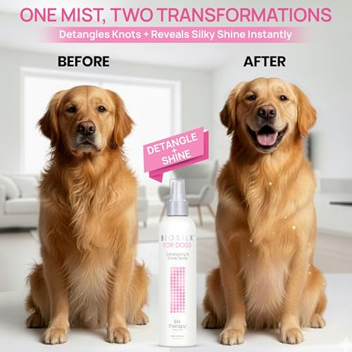BioSilk for Dogs Detangling Spray with Shine Support, Lightweight Leave In Grooming Mist that Helps Smooth Coats, Detangl...