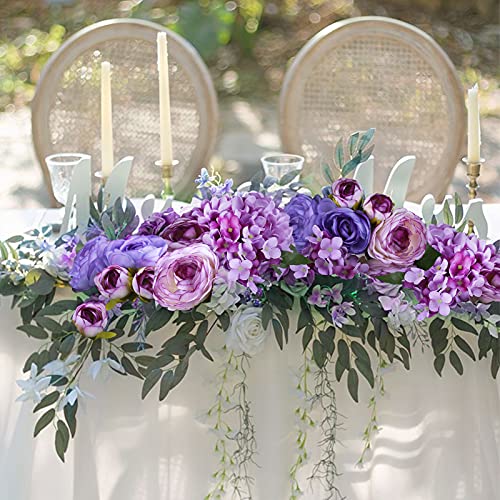 Felice Arts 12" Purple Hydrangea Silk Flowers Bouquet, Peonies Artificial Flowers for Wedding Bridal Bouquets Home Table C...