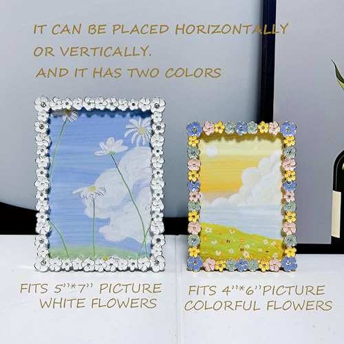 XinZhiRun Metal Picture Frame Silver Plated with Rainbow Flower Enamel Lovely Flowers Photo Frame 5 x 7 inch for Home Deco...