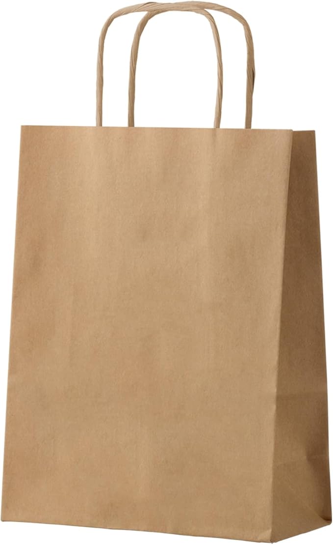 FACEBAG 50-Pack Brown Paper Bags with Handles Bulk, 8x4.25x10.5 Inches,Medium-sized Gift Bags with Handles for Party Favor...