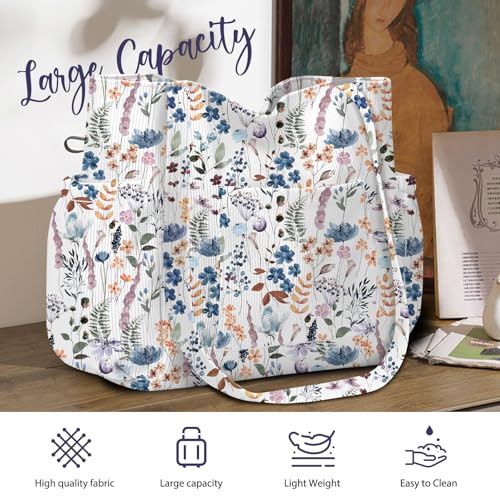 Corduroy Tote Bag for Women,Large Capacity Cute Tote Bags With 6 Pockets,Crossbody Shoulder Handbag for Work Travel Gym
