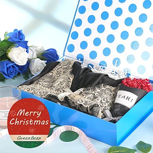 GREEN BEAN Gift Box 11x7.8x2.3 Inches, Blue Gift Box with Lid for Presents, Magnetic Shirt Gift Boxes for Clothes (Glossy ...