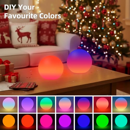 BLUEYE 6Inch LED Ball Night Light,200Lumens,16RGB Therapy,Remote Control Table Lamp,Rechargeable Orb Globe Sphere Ambient ...