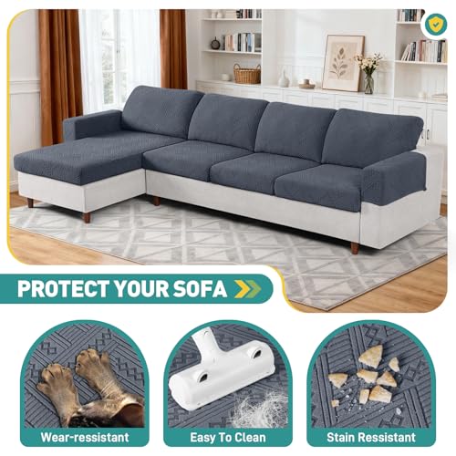 Ruaozz Couch Cushion Covers for Sectional Sofa, Stretch Seat Cushion Covers Washable Sofa Slipcovers for L Shaped Soft Fur...