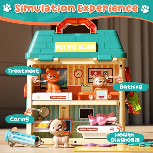 Lehoo Castle Veterinarian Playset for Kids, Pet Vet Toys Doctor Kit for Toddlers 3-5, Critter Clinic Toy with Keys, Pet Ca...