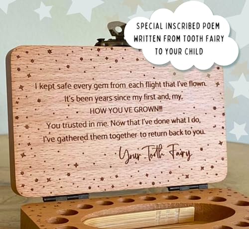 Tooth Fairy Keepsake Box for Girls & Boys, Tooth Fairy Box for 20 Baby Teeth, Wooden Tooth Storage & Saver Box for Lost Te...