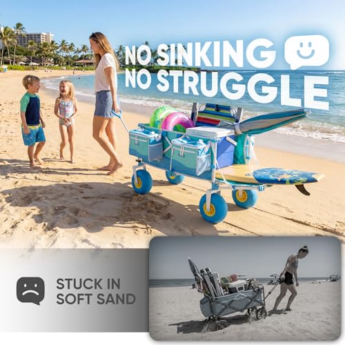 Sekey Heavy Duty Beach Wagon with 9" Big Sand-Proof Wheels, 300L Oversized Foldable Beach Cart with Cooler| Adjustable Han...