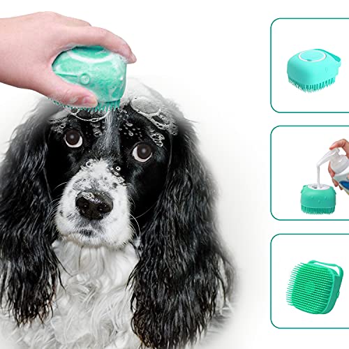 ELEGX Pet Grooming Bath Massage Brush with Soap and Shampoo Dispenser Soft Silicone Bristle for Long Short Haired Dogs Cat...