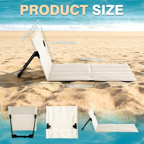 Vicenpal 2 Pack Foldable Beach Lounge Chairs Portable Lightweight Beach Mat Lounger Chairs with Back Support Pool Seat for...