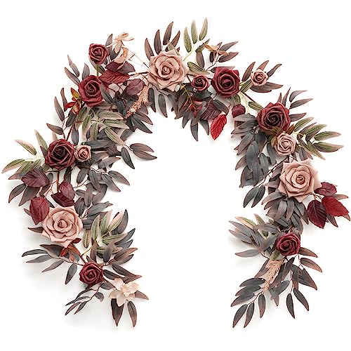 Ling's Moment 5FT Burgundy Artificial Flower Garland Maroon Rose Floral Garland Arch Flowers Vine for Wedding Party Backdr...