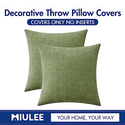 MIULEE Pack of 2 Couch Throw Pillow Covers 18x18 Inch Spring Soft Sage Green Chenille Pillow Covers for Sofa Living Room S...