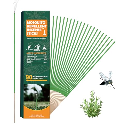 90 pcs Citronella Mosquito Repellent Incense Sticks, Deet Free Mosquito Repellent Outdoor Patio, Natural Essential Oil Mos...