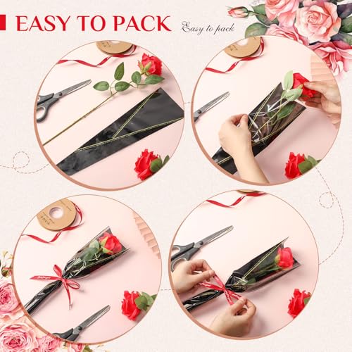Zeyune 36 Pack Mother's Single Rose with Sleeves Set, Artificial Red Roses Bulk with Flower Sleeves, Single Stem Flower Wr...