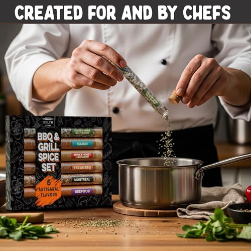 BBQ & Grill Spice Set - 6 Spice Blend Flavors in Tubes in a Gift Box, For Smoking, Seasosonig, Griling, Christmas Stocking...