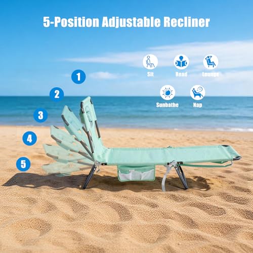 SUNNYFEEL Beach Lounge Chair, Backpack Reclining Beach Chairs Lay Flat, Sun Face Down Tanning Chair, Folding Camping Chair...