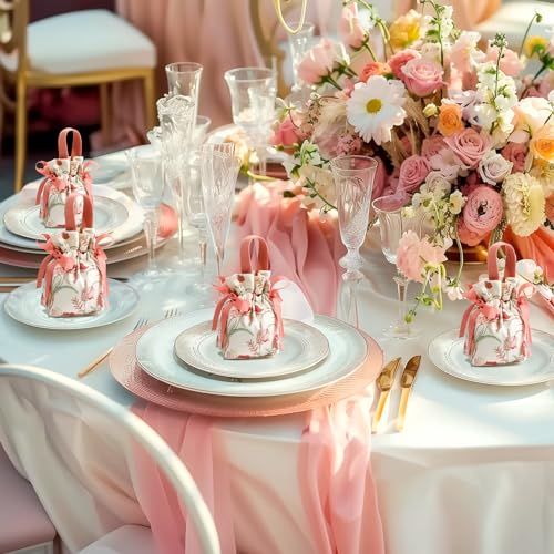 Liobelon 8 Pieces Floral Mini Gift Bags with Handles 14x9.5x6cm/5.5x3.7x2.3inch Canvas Small Candy Bag Tea Party Favor Bag...