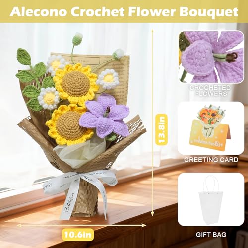 Crochet Flowers Bouquet, Handmade Knitted Sunflower,Crochet Artificial Flower for Mother’s Day, Anniversary,Lover ,Graduat...