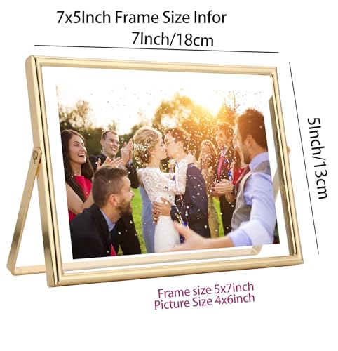 GorYeeFine Gold 7x5 Floating Frame(Horizontal) 2pack for Photo Sizes(3.5x5'',4x6''),Classy Gold Frames Tabletop/Shelf disp...