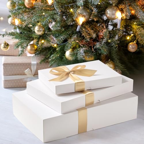Ocmoiy 16 Pack White Gift Boxes with Lids, Assorted Sizes (6 Small 11", 6 Medium 14", 4 Large 17") Gift Boxes for Present...