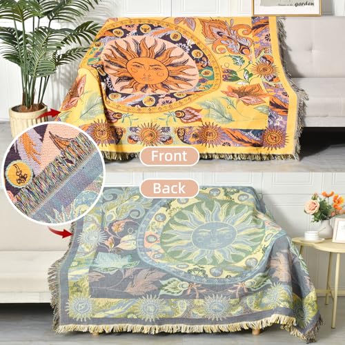 Shesyuki Boho Throw Blanket Reversible Cotton Bohemian Tapestry Hippie Room Decor Outdoor Blanket Double Sided (National S...