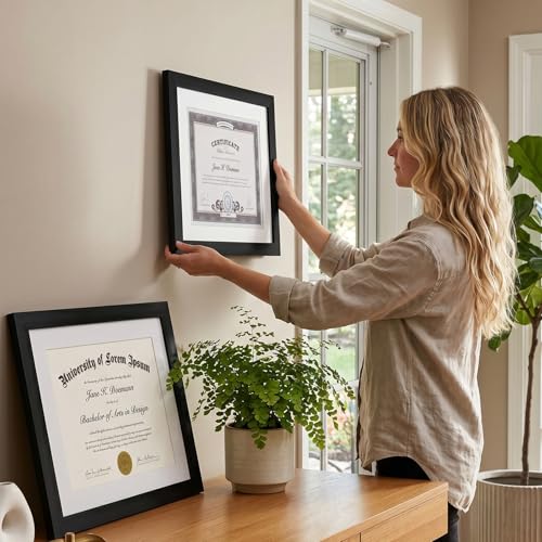 Americanflat 11x14 Diploma Frame with Shatter-Resistant Glass - Set of 2 - Use as 8.5x11 Frame with Mat or Display 11x14 D...