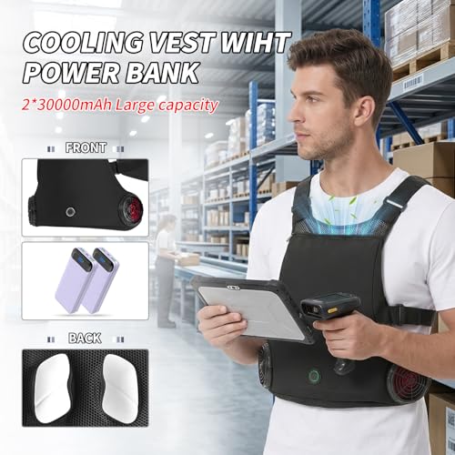 THEKUKU Cooling Vest with 3 Fans and Cooling Plate, Dual Battery Pack (2x30000mAh), Portable Air Conditioner Vest for Men ...