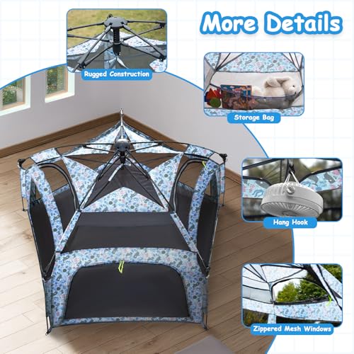 Funsland Baby Playpen Pop-up Tent - Outdoor & Indoor Play Tent for Beach with Canopy Travel Bag Portable Play Yard for Bab...