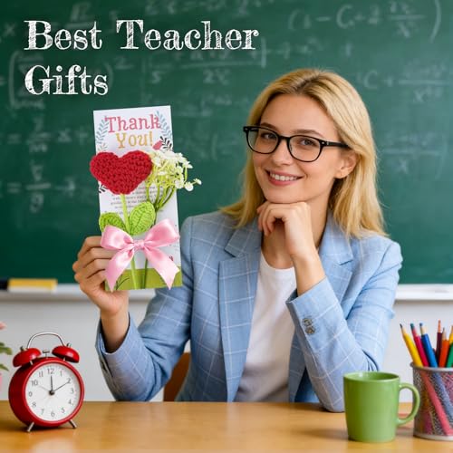 ONEHAUS Teacher Appreciation Gifts 12 Set, 36 Pcs Thank You Teachers Gifts in Bulk, Crochet Artificial Flowers with Teache...