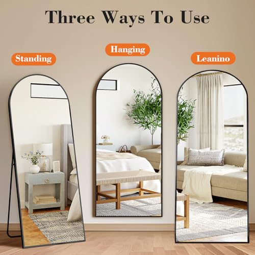 DUMOS Arched Full Length Mirror with Stand 64"x21" Floor Standing Aluminum Frame for Bedroom Body Hanging Leaning Modern S...