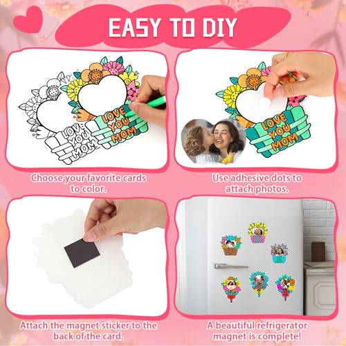 24 Set Mothers Day Crafts Picture Frame Fridge Magnet with Paint Pen Magnet, Mothers Day DIY Art Paper Flower Decorations ...
