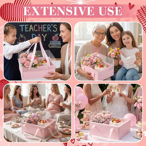 Qinyoung 12 Sets Mother's Day Flower Gift Box Cake Flower Gift Boxes with 12 Pcs Transparent PVC Cake Boxes Mother's Day B...
