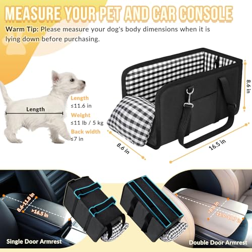SlowTon Console Dog Car Seat - Portable Dogs Armrest Booster Seat for Small Dog, Anti-Collapse Pet Car Seat with Soft Cush...