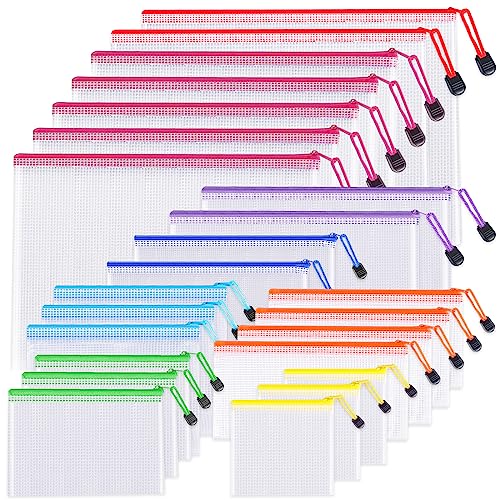 24pcs Mesh Zipper Pouch Bags - 8 Sizes Plastic Zipper Pouches for Organization, Mesh Bags with Zipper, Waterproof Clear Tr...