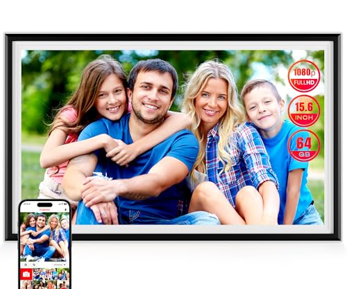 KPKUE Smart WiFi Digital Picture Frame - 15.6-inch Full HD Touchscreen, 64GB Electronic Photo Frame Wall Mountable for Hom...