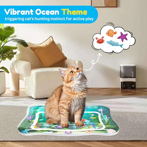 PANRIO Interactive Cat Toy for Indoor Cats, Upgraded Cat Water Mat with Fish - 0.7mm Thickened Water Sensory Play Pad, Enr...