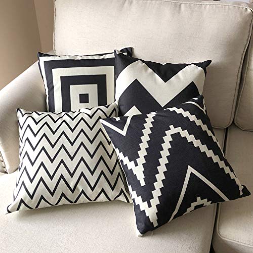 ULOVE LOVE YOURSELF Square Decorative Throw Pillows Cushion Covers Cotton Linen Black& Beige Stripes Modern Geometry Print...