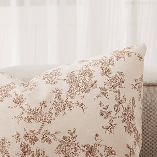 YZJZEDS 100% Cotton French Pastoral Lumbar Throw Pillow Covers Set of 2, 12x20 Inch Brown Farmhouse Decorative Cushion Cov...