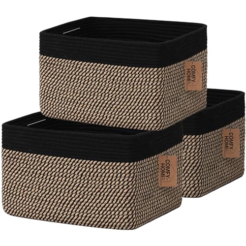COMFY-HOMI 3PACK Cotton Rope Square Basket with Handles for Shelves|Dog Toy Bin and Storage|Baby Gift|Shoe Organizer|New 1...