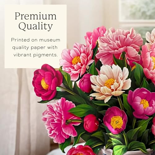Freshcut Paper Peony Paradise 13 Inch Life-Sized 3D Pop Up Card – Birthday, Mothers Day, Thank You, Gifts for Mom and Her...