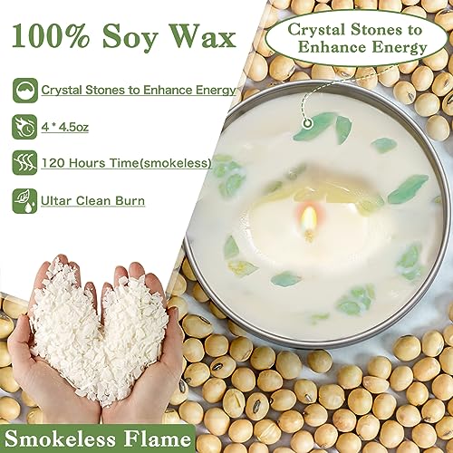 Sage Candle Gift Set, 4 Pack Natural Soy Wax White Sage Smudge Kit with Healing Crystals for House Cleansing Negative Ener...