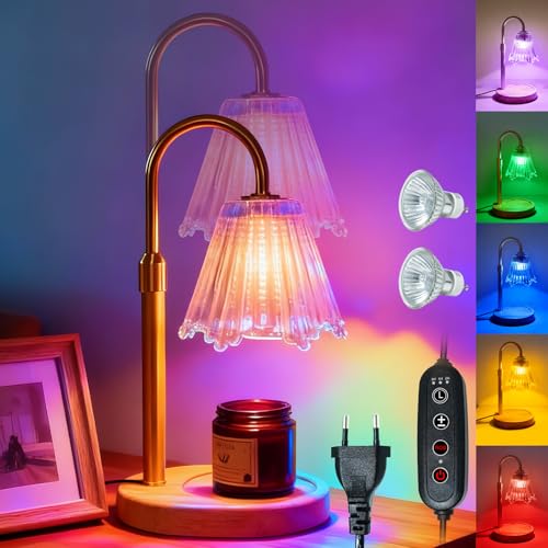 Miisiya RGB Candle Warmer Lamp with Timer, Dimmer Adjustable Height Candle Melt Lamp Gold Flower Wax Warmer for Wax Melt B...