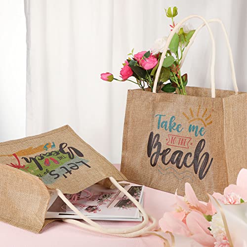 Sweetude 4 Pcs Burlap Tote Bags with Handles for Women Burlap Tote Summer Straw Beach Bag 13.8 x 5.9 x 10.6 Inches(Beach)