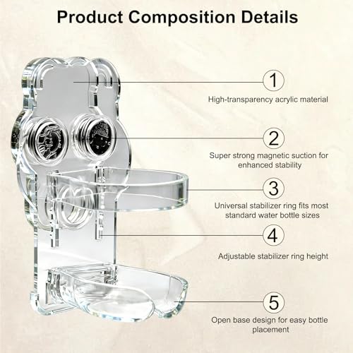 Magnetic Hamster Water Bottle Holder with 80ml Water Bottle & Feeding Bowl, Adjustable Height & Drop-Resistant, for Hamste...