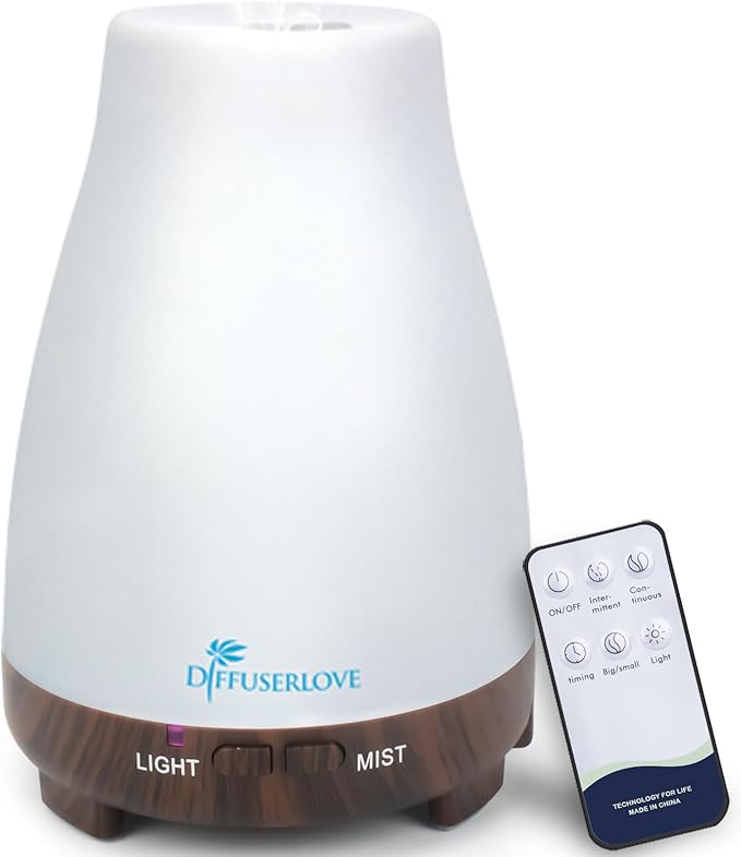 Diffuserlove Essential Oil Diffusers 200ML Remote Control Diffuser Mist Humidifiers BPA-Free Aromatherapy Diffuser (Black ...