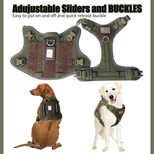 BUMBIN Tactical Dog Harness with Laesh Set，No-Pull Service Fit Smart Dog Vest with Hook & Loop Panels,Adjustable Dog Vest ...