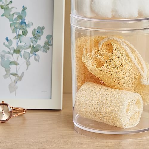STORi Bella Tall Scrunchie Holder | Stackable Clear Plastic Container (Set of 2) Round Vanity Storage Organizers with Lids...