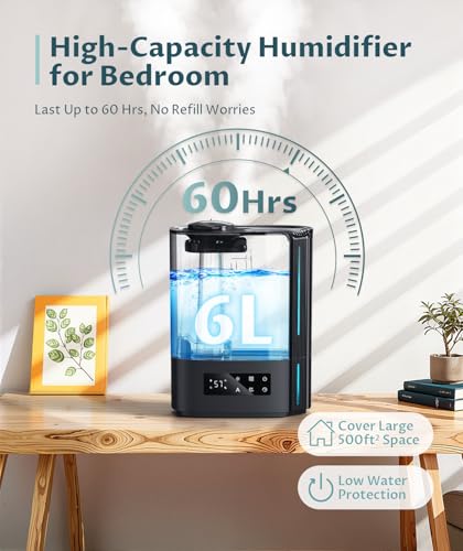 BREEZOME 6L Humidifiers for Bedroom Large Room & Essential Oil Diffuser, Ultrasonic Top Fill Cool Mist Humidifiers for Bab...
